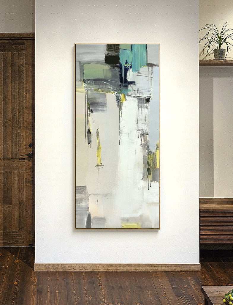 Vertical Original Grey White Abstract Canvas Artwork LK2D2
